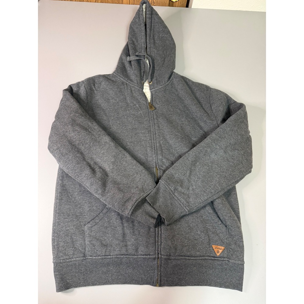 Weatherproof Vintage Mens Gray Sherpa Lined Full Zip Hoodie Jacket Large